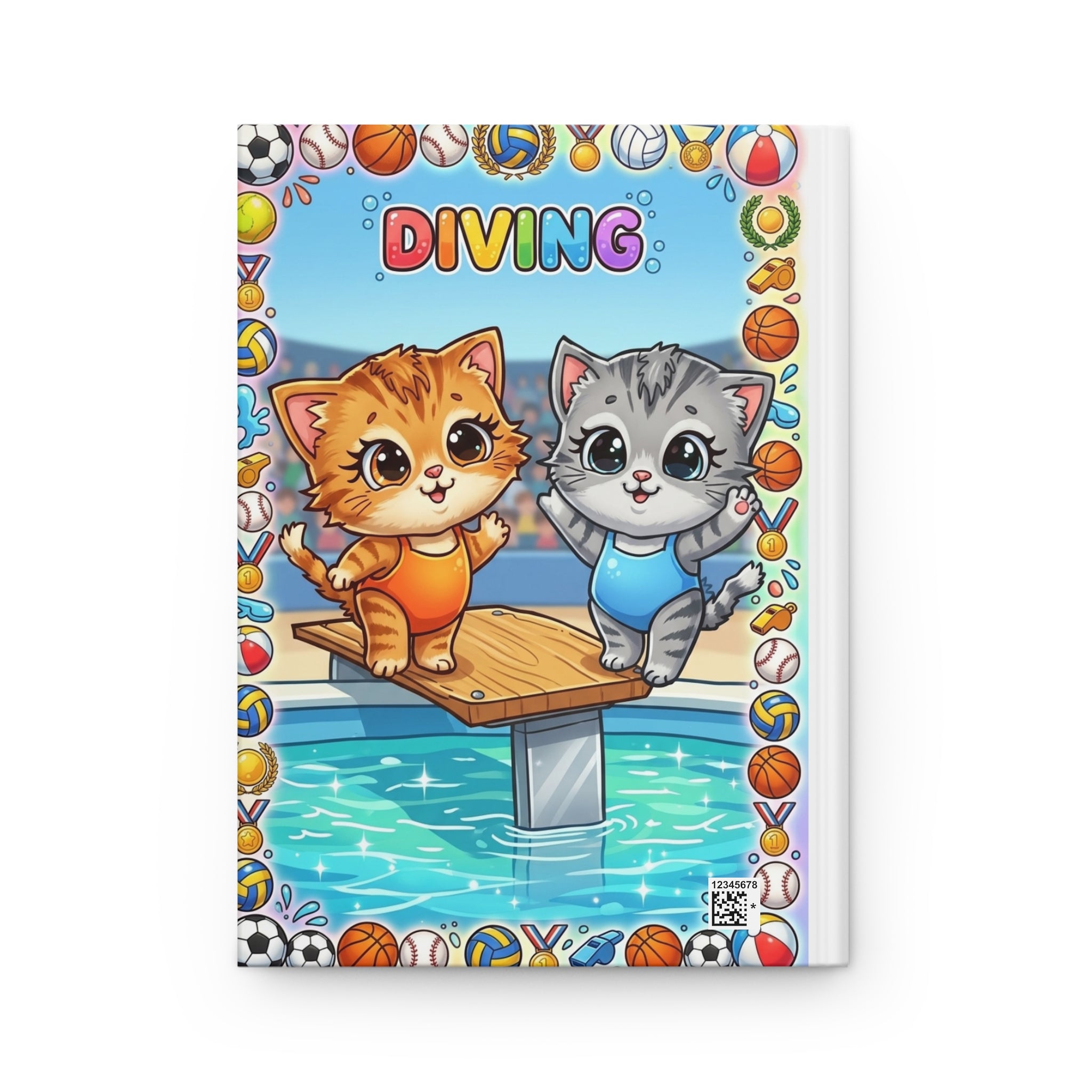 Kids Sports Journal — Ice Skating & Diving Cute Cat Hardcover Notebook