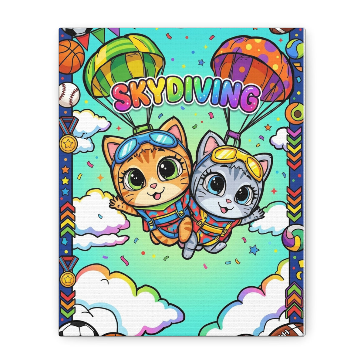 Skydiving Kittens Canvas Art — Cute Cat Adventure Wall Decor