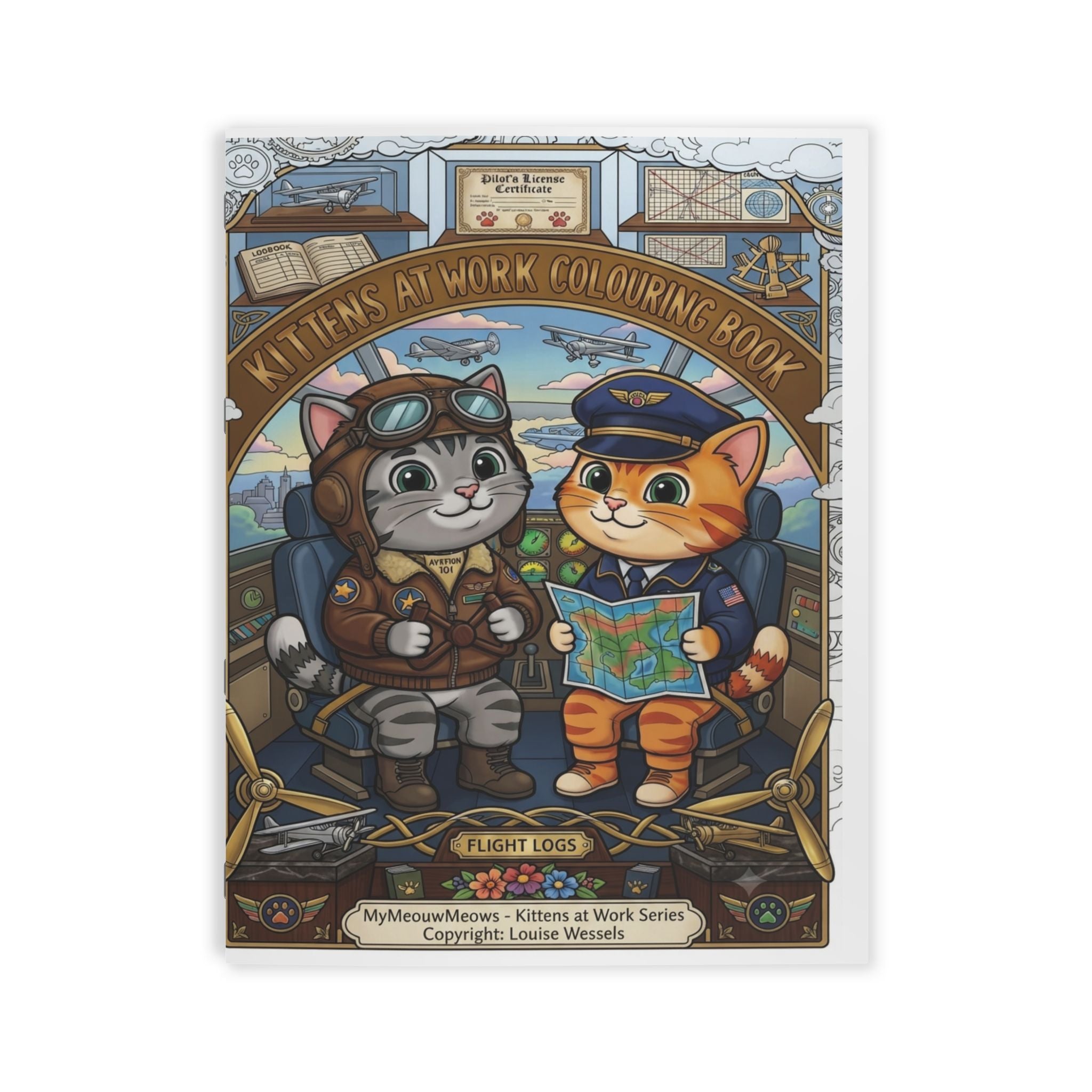 Kittens at Work Coloring Book — Pilot Cats Flight Logs Coloring Book for Kids & Adults