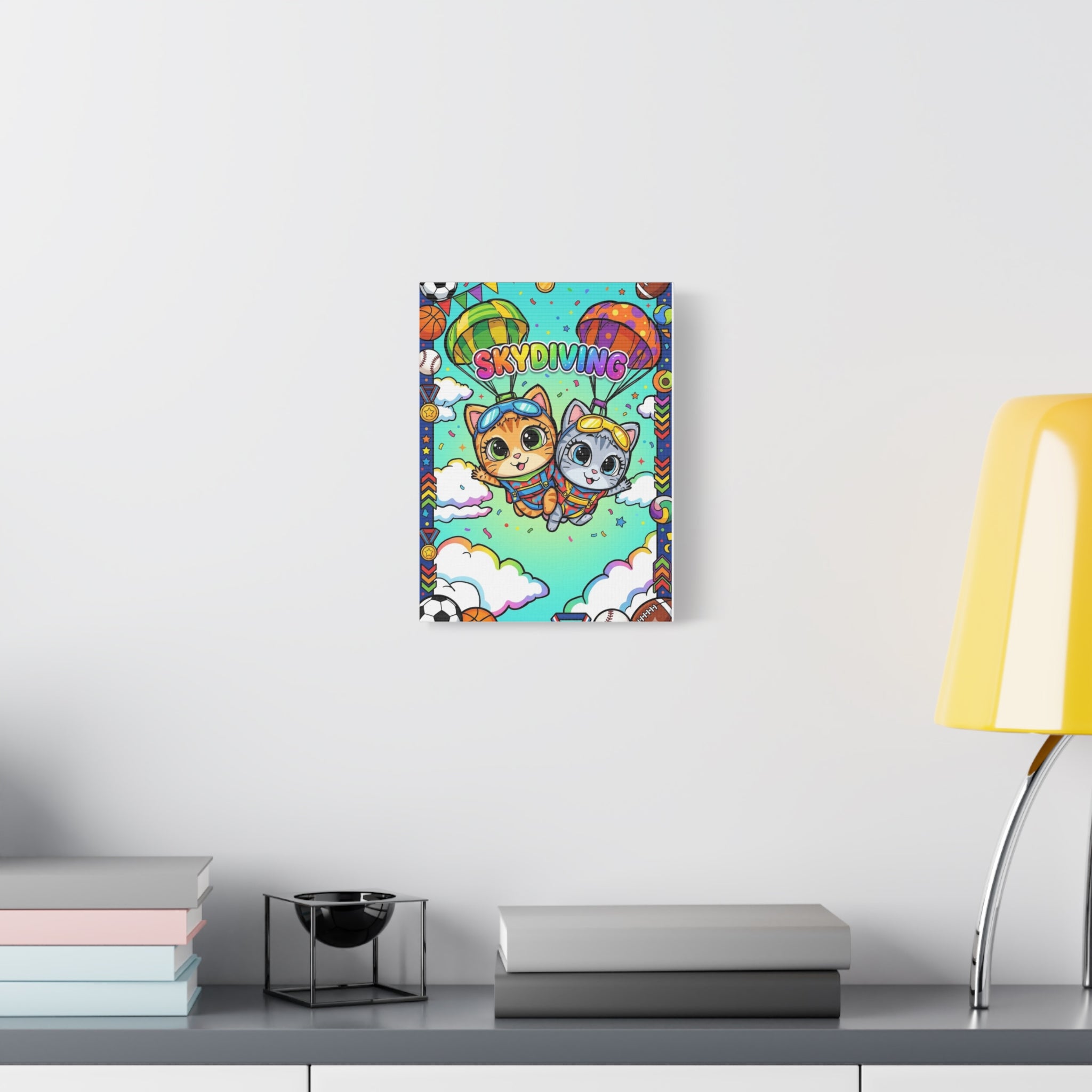 Skydiving Kittens Canvas Art — Cute Cat Adventure Wall Decor