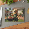 Glass Cutting Board — "Baas Braaier" Golden Retriever BBQ Design