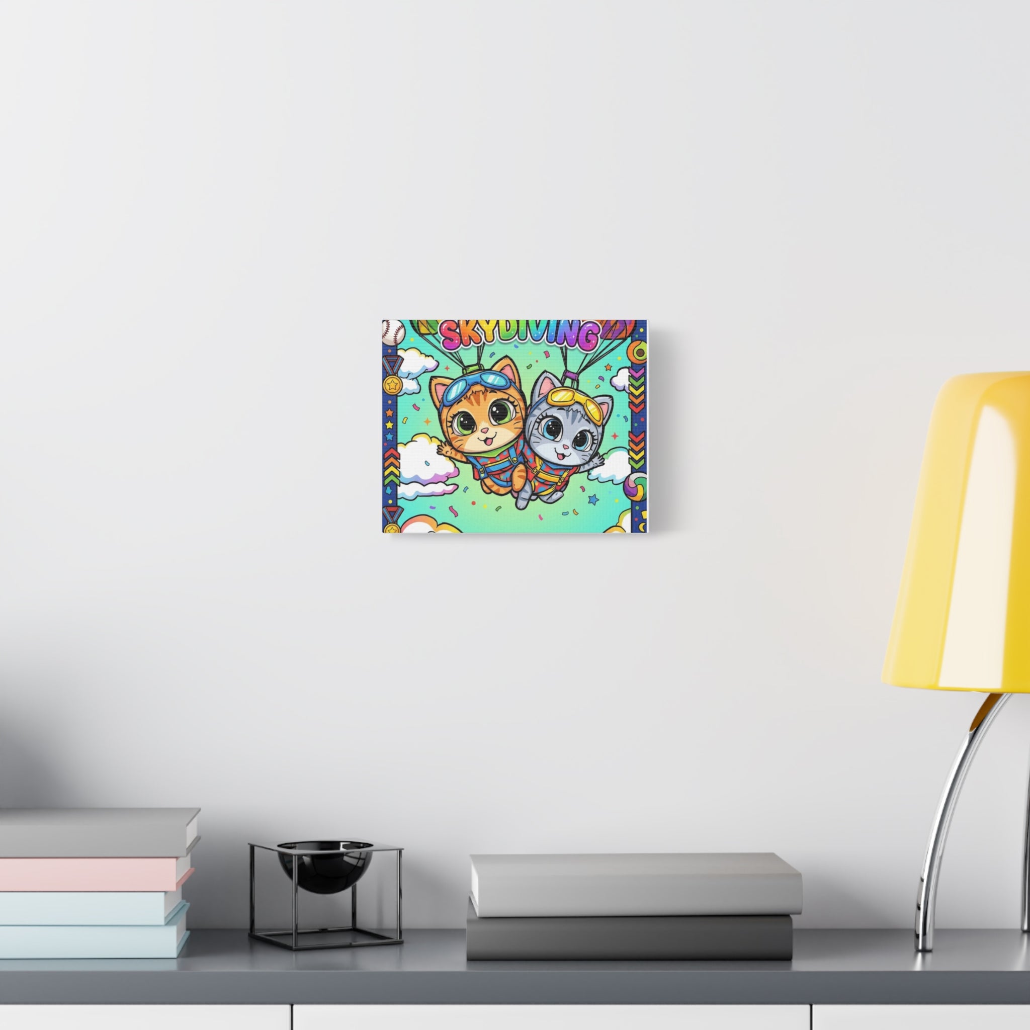 Skydiving Kittens Canvas Art — Cute Cat Adventure Wall Decor