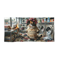 Funny Cat Laundry Scene Beach Towel — "Cats Against Domestic Duties"
