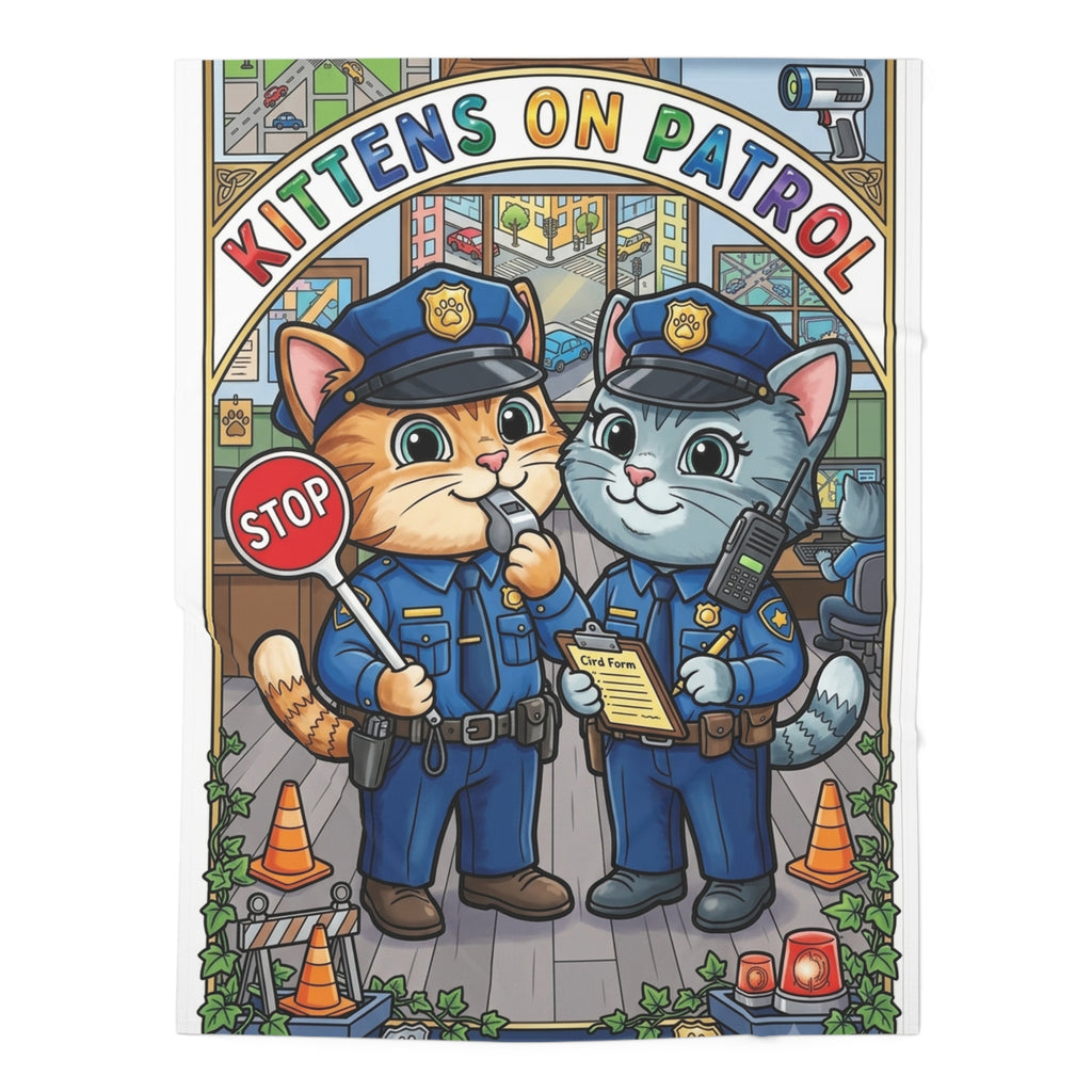 Kittens on Patrol Baby Swaddle Blanket — Cute Police Cat Nursery Swaddle