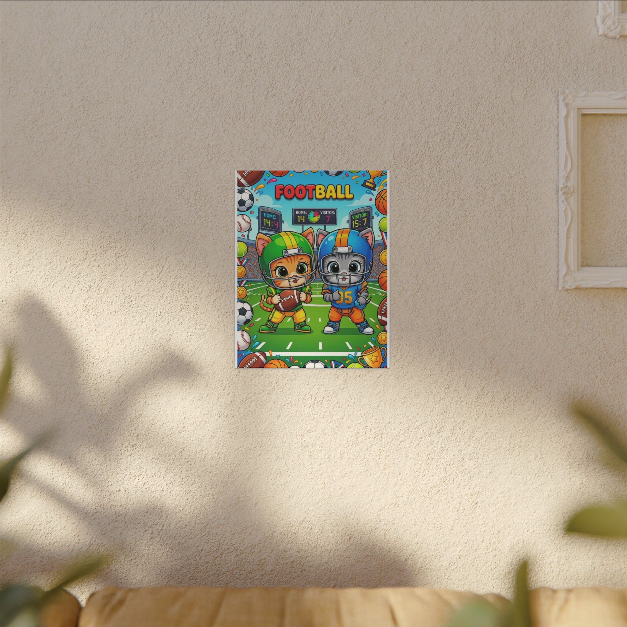 Kids Football Canvas Art — Cute Cartoon Players Sports Wall Decor