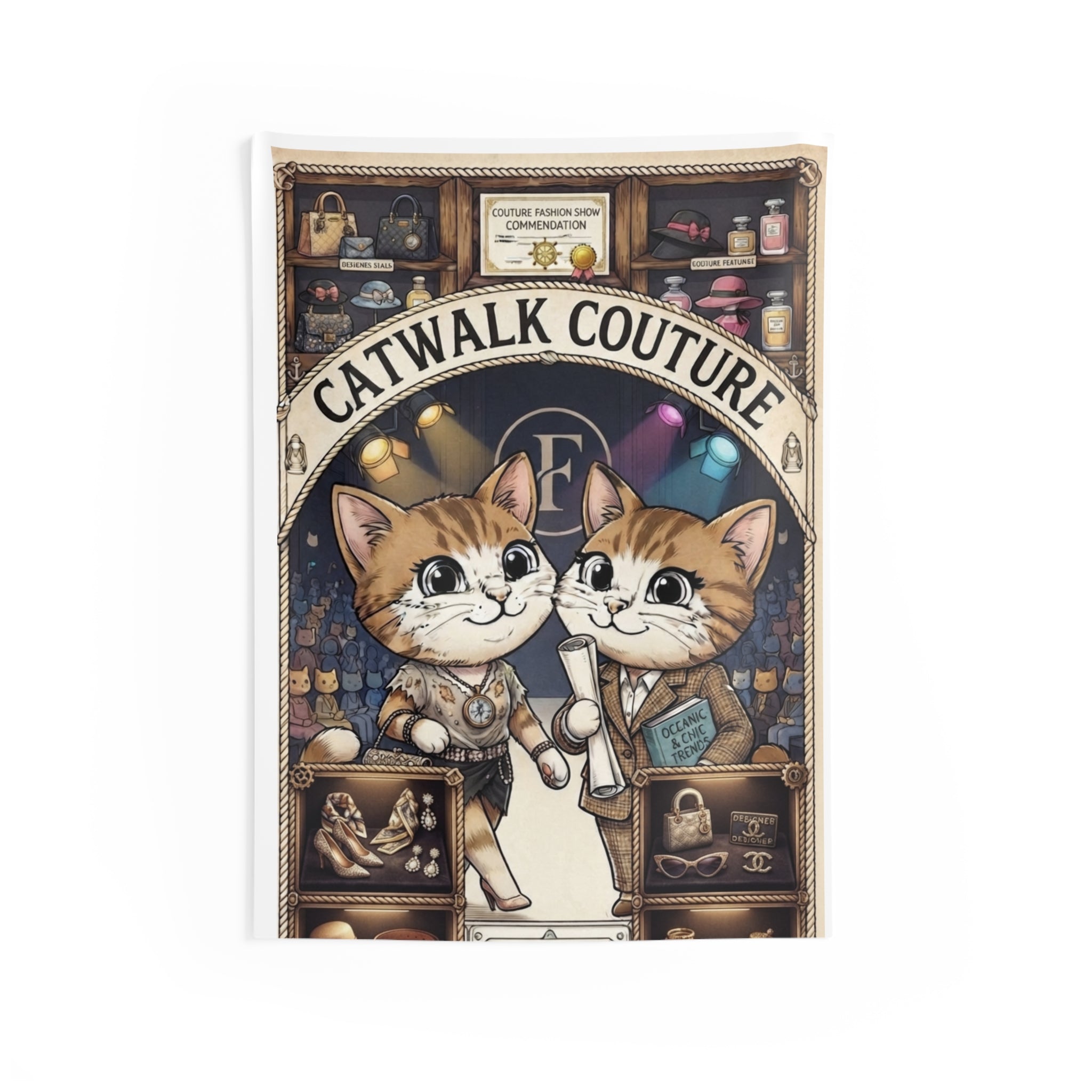 Catwalk Couture Tapestry — Cute Fashion Cats Wall Hanging