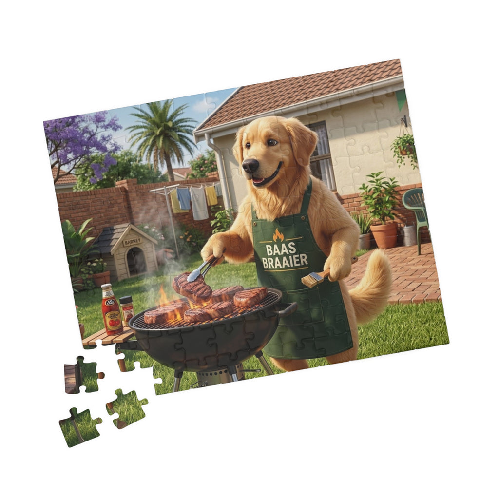 Golden Retriever BBQ Jigsaw Puzzle — 'Baas Braaier' Grilling Dog Puzzle (110–1014 pcs)