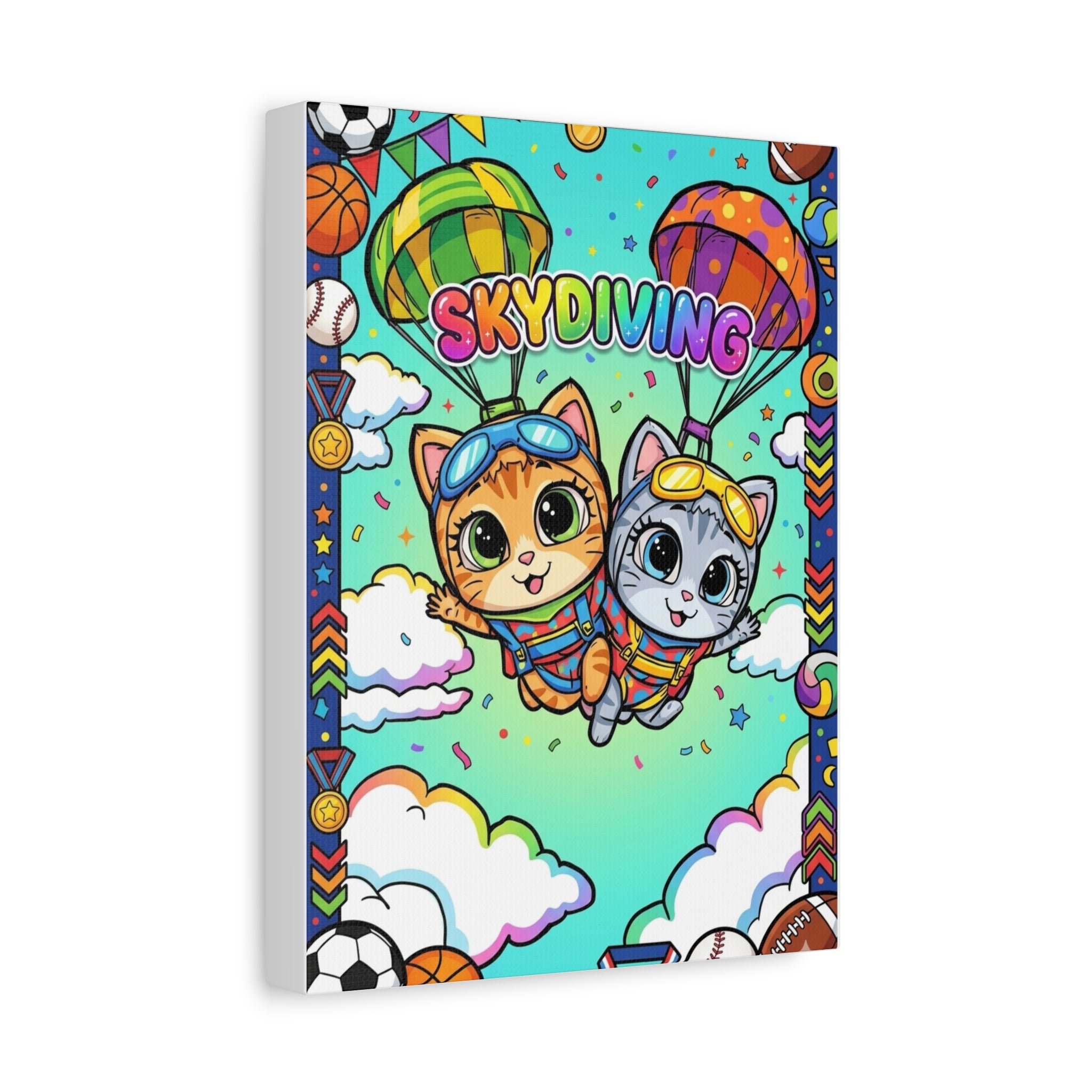 Skydiving Kittens Canvas Art — Cute Cat Adventure Wall Decor