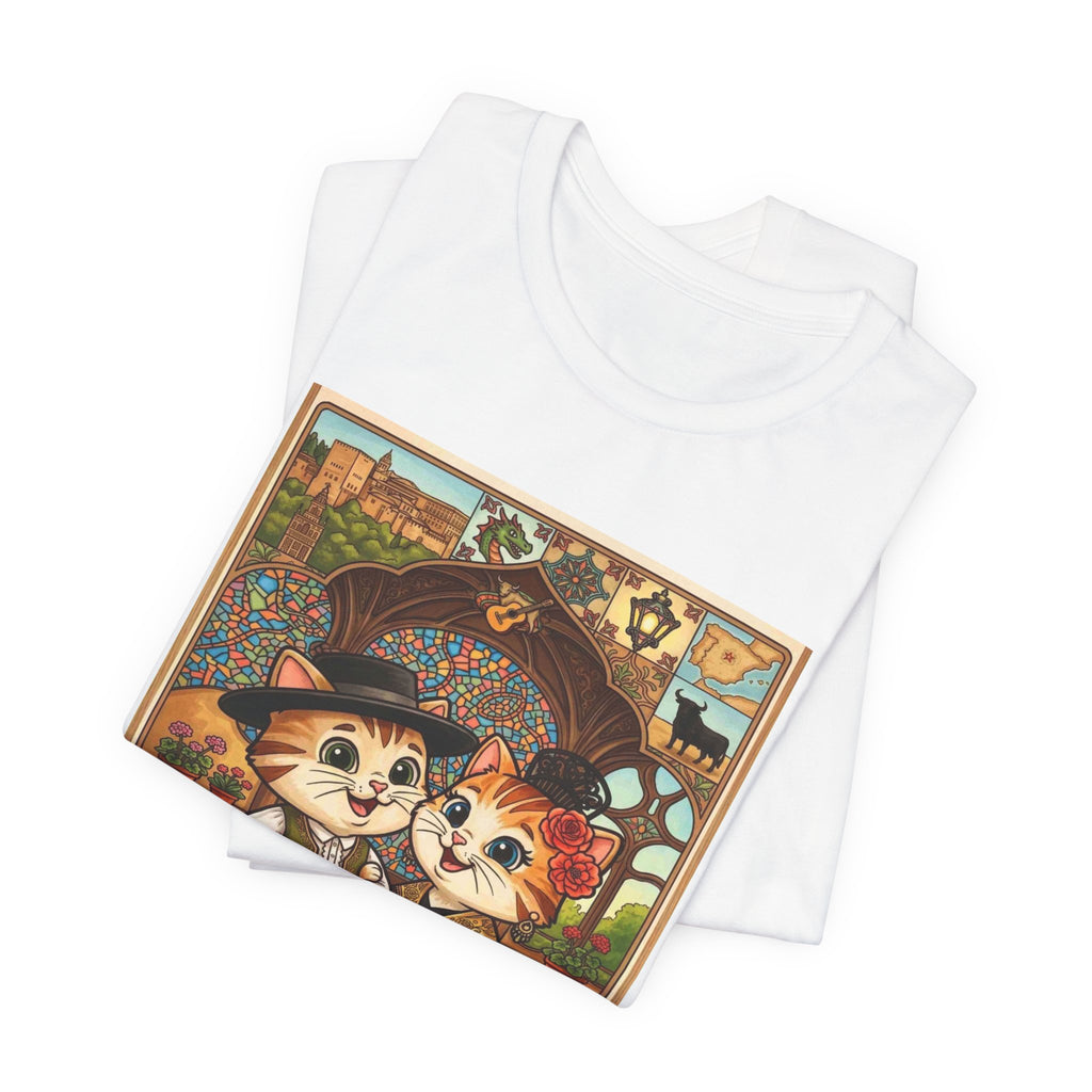 Spain Cat Couple T-Shirt — Cute Spanish Flamenco Cats Illustration Tee