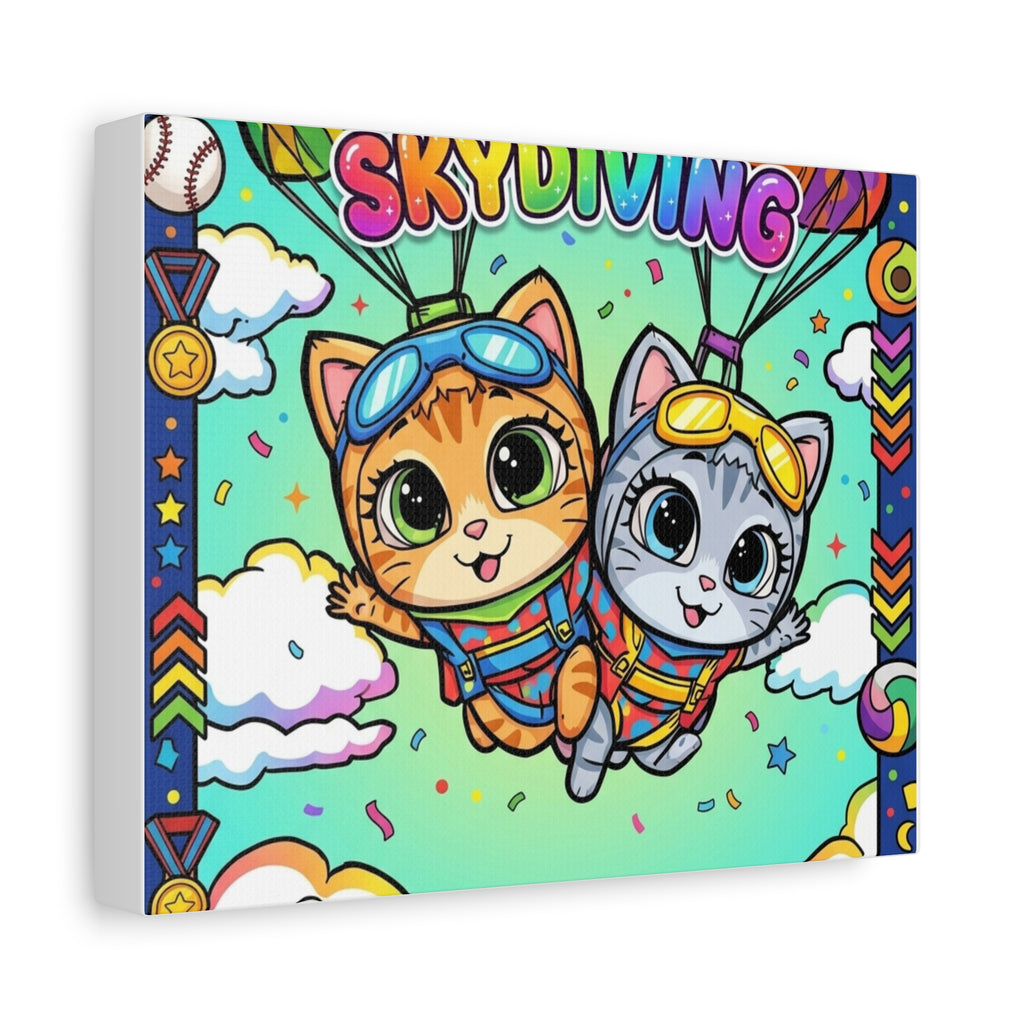 Skydiving Kittens Canvas Art — Cute Cat Adventure Wall Decor