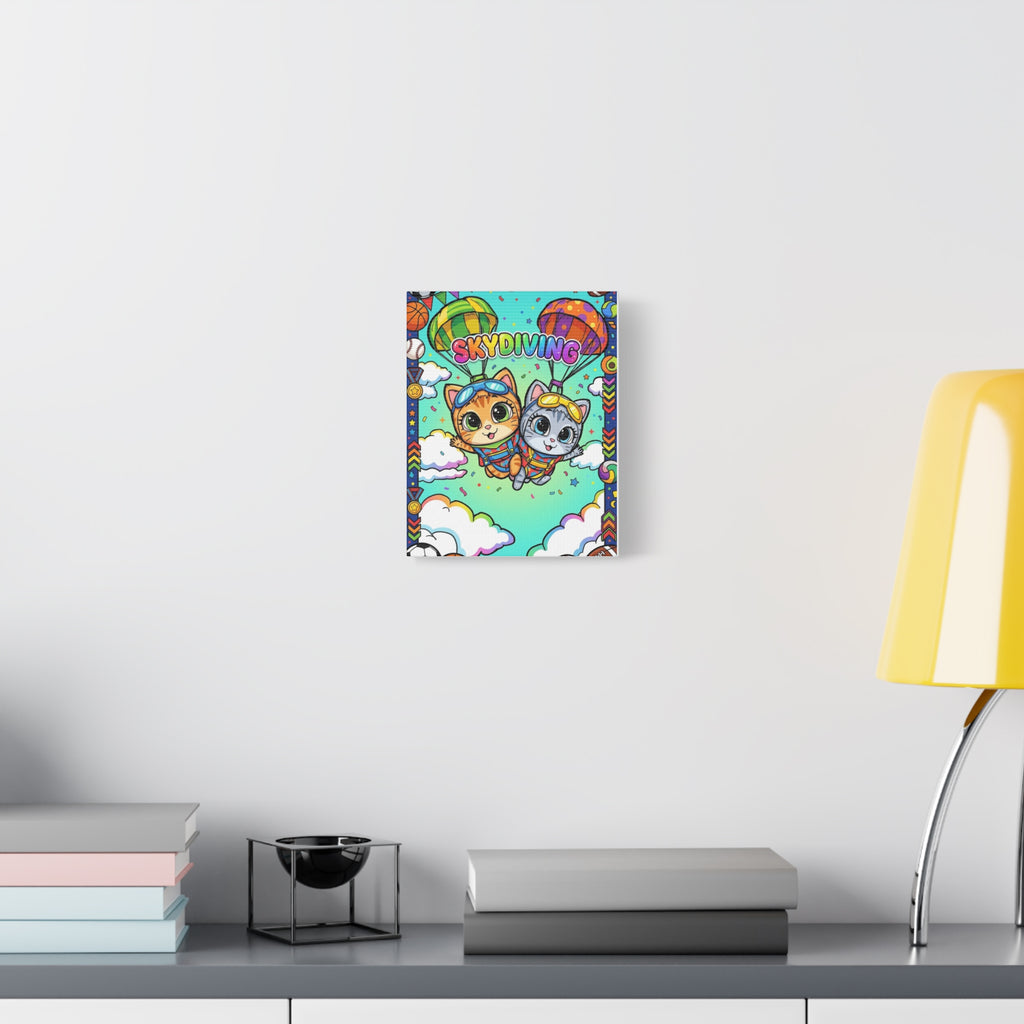 Skydiving Kittens Canvas Art — Cute Cat Adventure Wall Decor