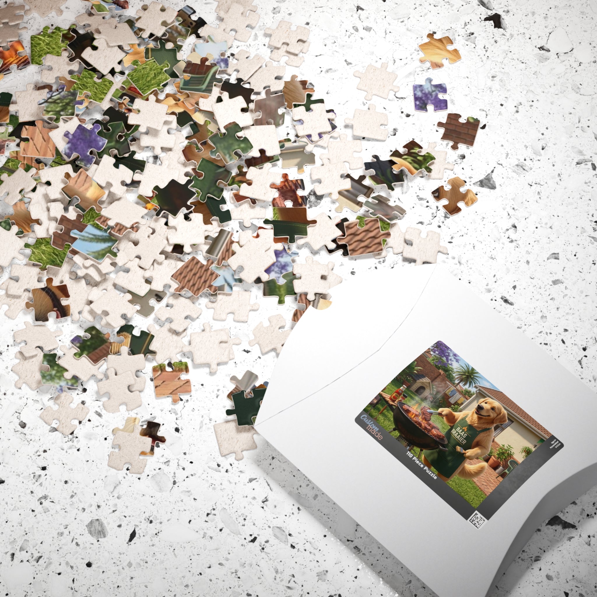 Golden Retriever BBQ Jigsaw Puzzle — 'Baas Braaier' Grilling Dog Puzzle (110–1014 pcs)