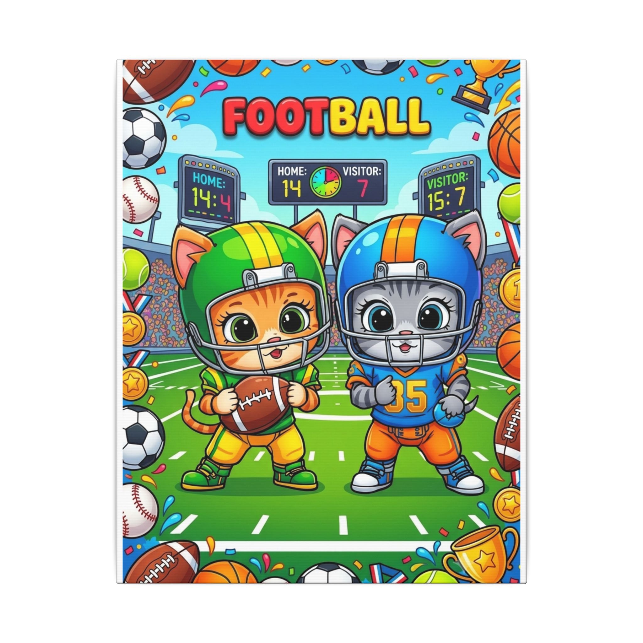 Kids Football Canvas Art — Cute Cartoon Players Sports Wall Decor