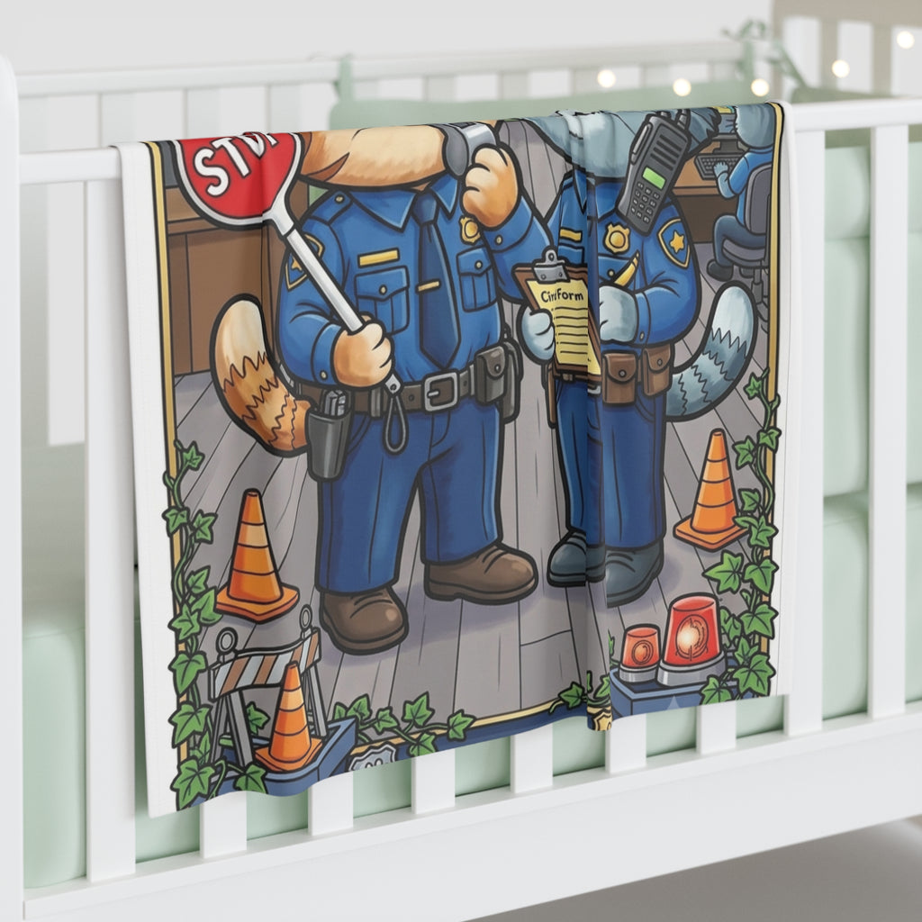 Kittens on Patrol Baby Swaddle Blanket — Cute Police Cat Nursery Swaddle