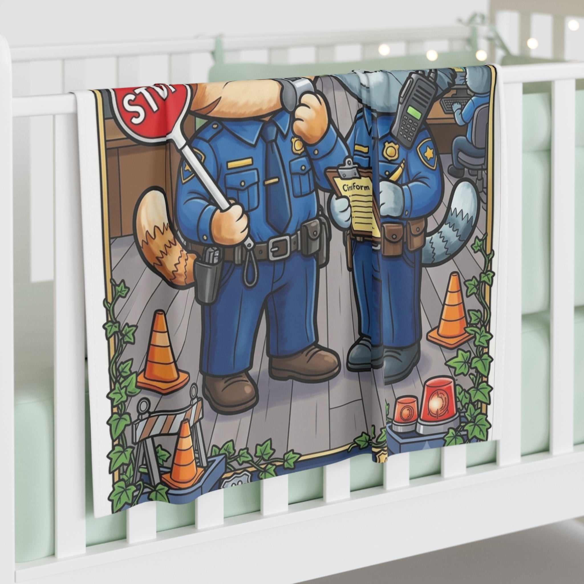 Kittens on Patrol Baby Swaddle Blanket — Cute Police Cat Nursery Swaddle