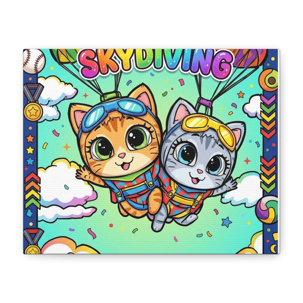 Skydiving Kittens Canvas Art — Cute Cat Adventure Wall Decor
