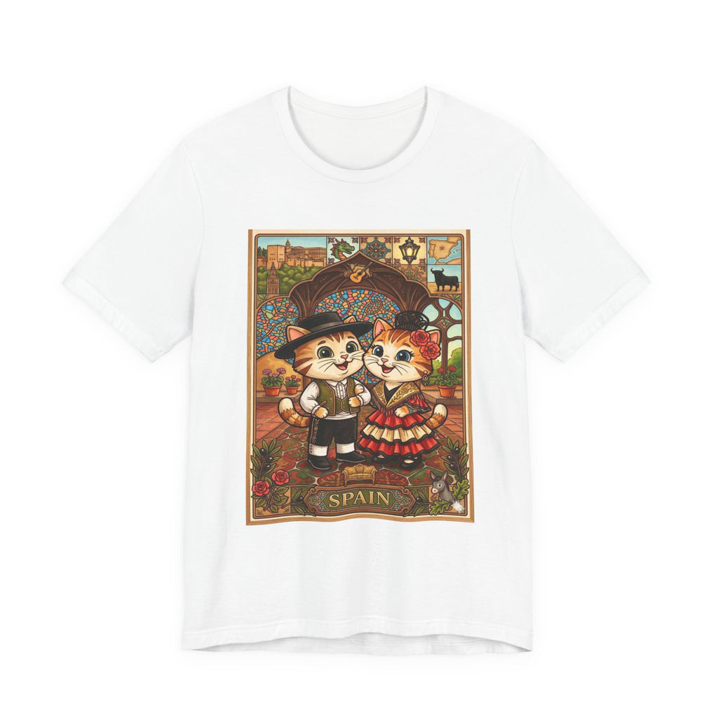 Spain Cat Couple T-Shirt — Cute Spanish Flamenco Cats Illustration Tee