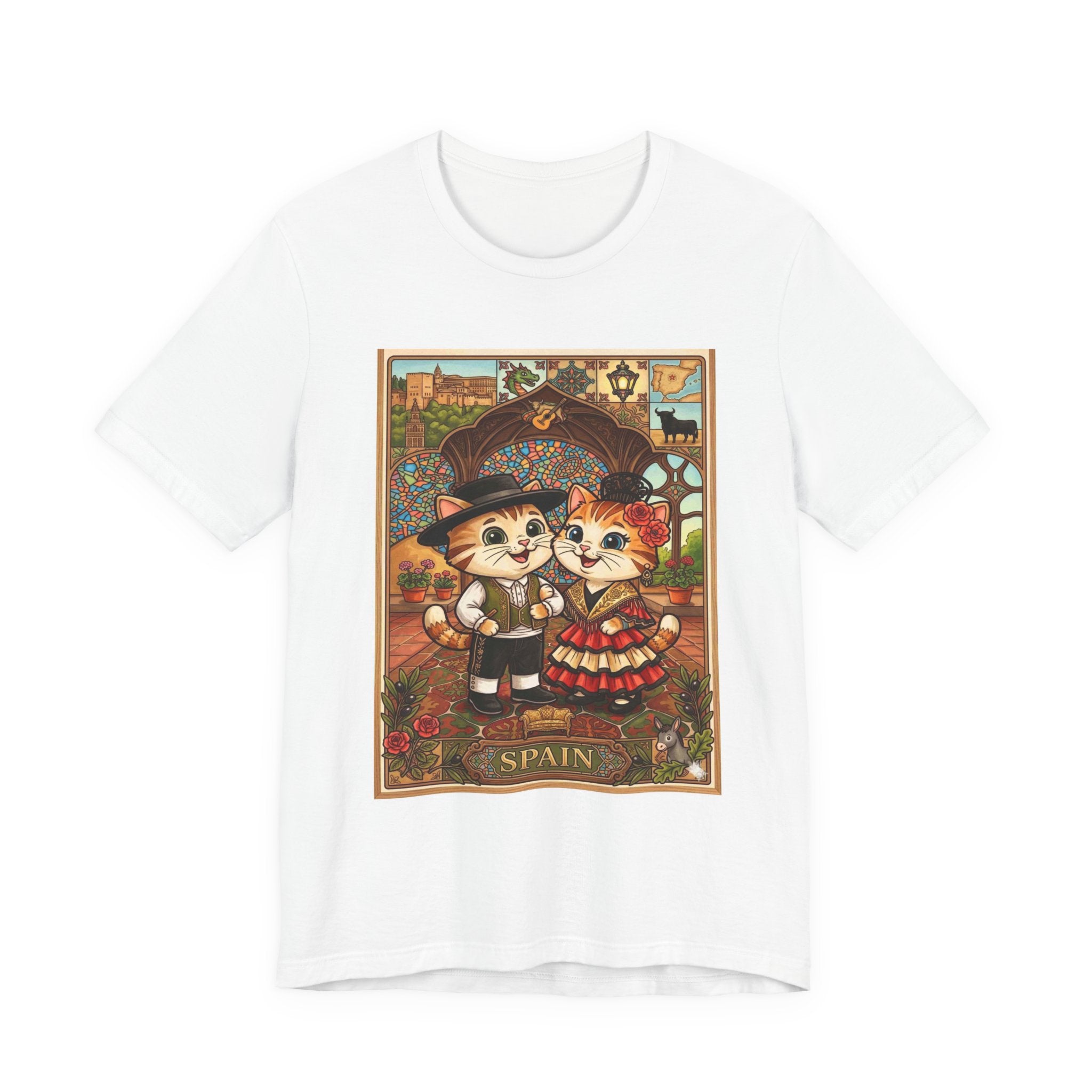 Spain Cat Couple T-Shirt — Cute Spanish Flamenco Cats Illustration Tee