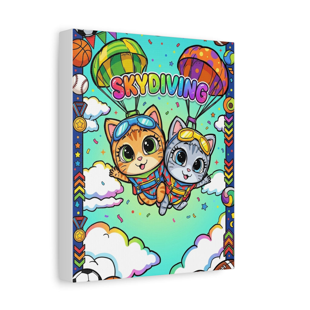 Skydiving Kittens Canvas Art — Cute Cat Adventure Wall Decor
