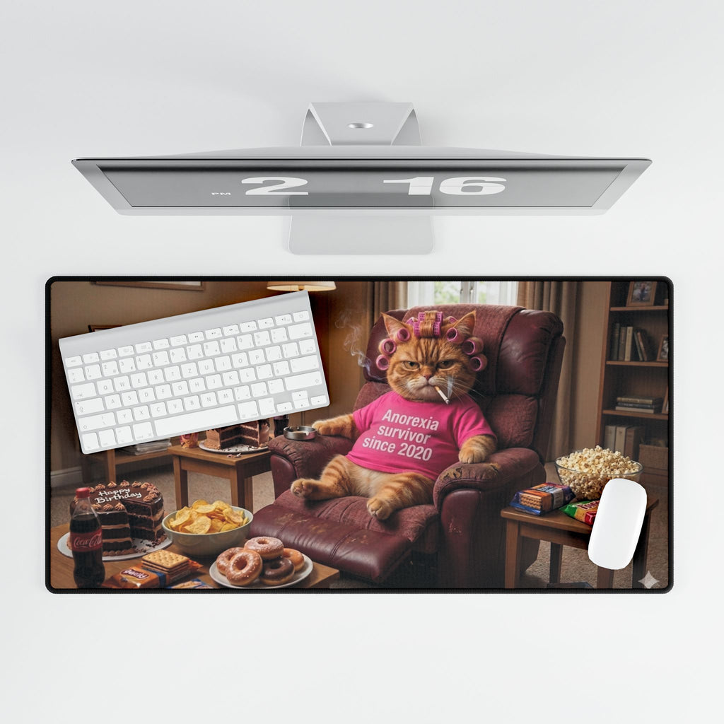 Funny Cat "Survivor Since 2020" Desk Mat — Large Gaming/Office Mouse Pad
