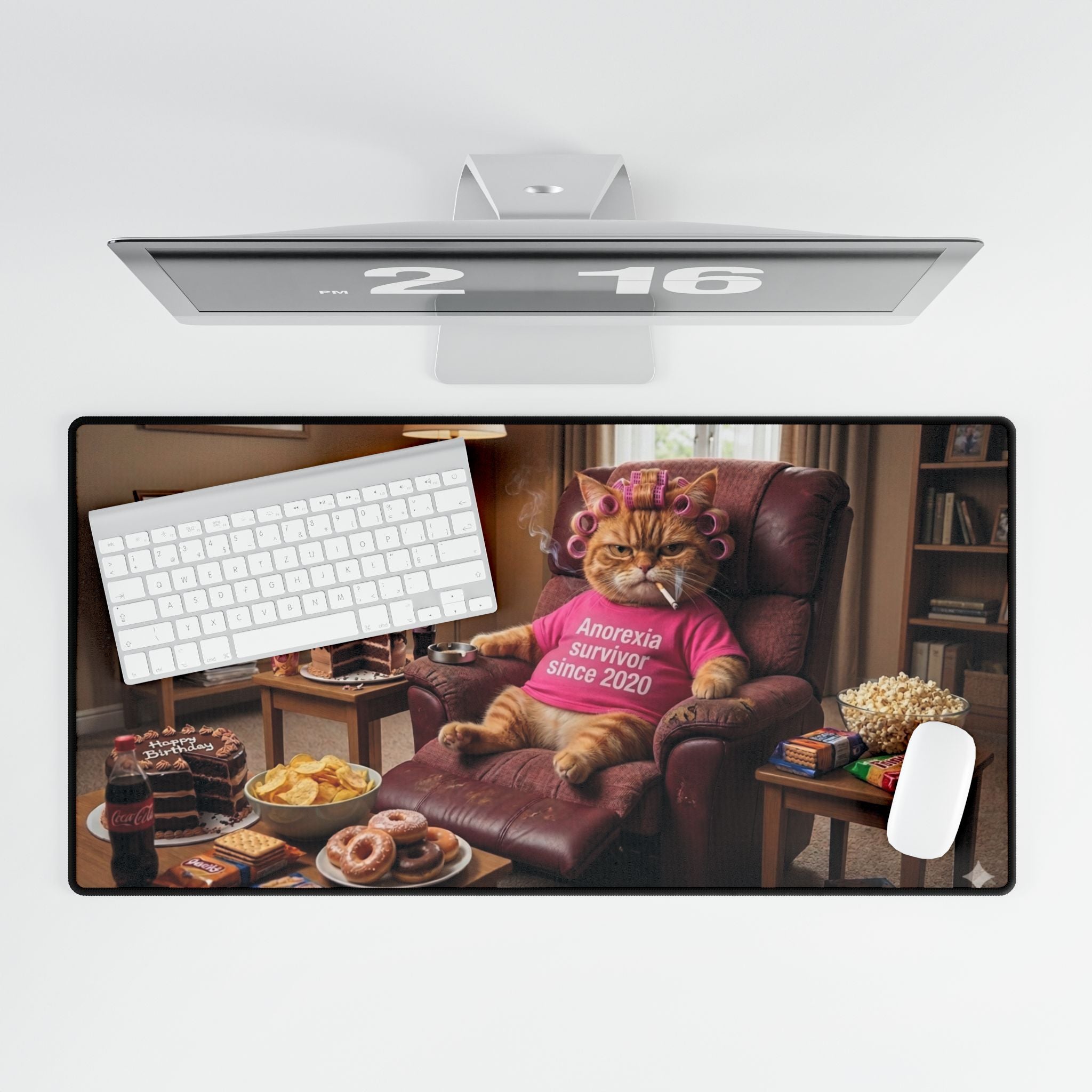 Funny Cat "Survivor Since 2020" Desk Mat — Large Gaming/Office Mouse Pad
