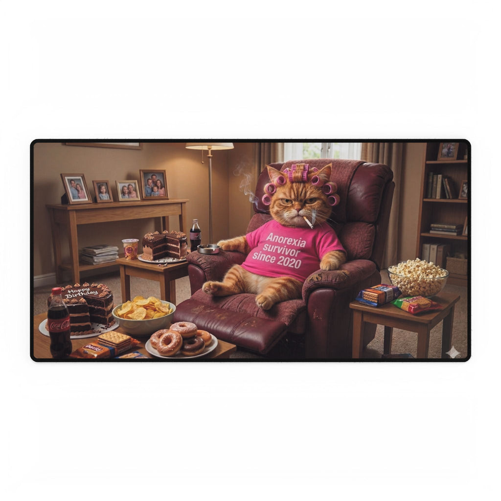 Funny Cat "Survivor Since 2020" Desk Mat — Large Gaming/Office Mouse Pad