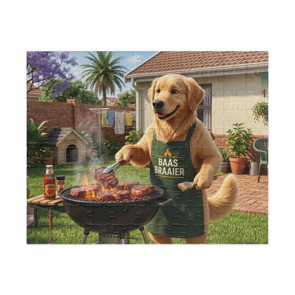 Golden Retriever BBQ Jigsaw Puzzle — 'Baas Braaier' Grilling Dog Puzzle (110–1014 pcs)
