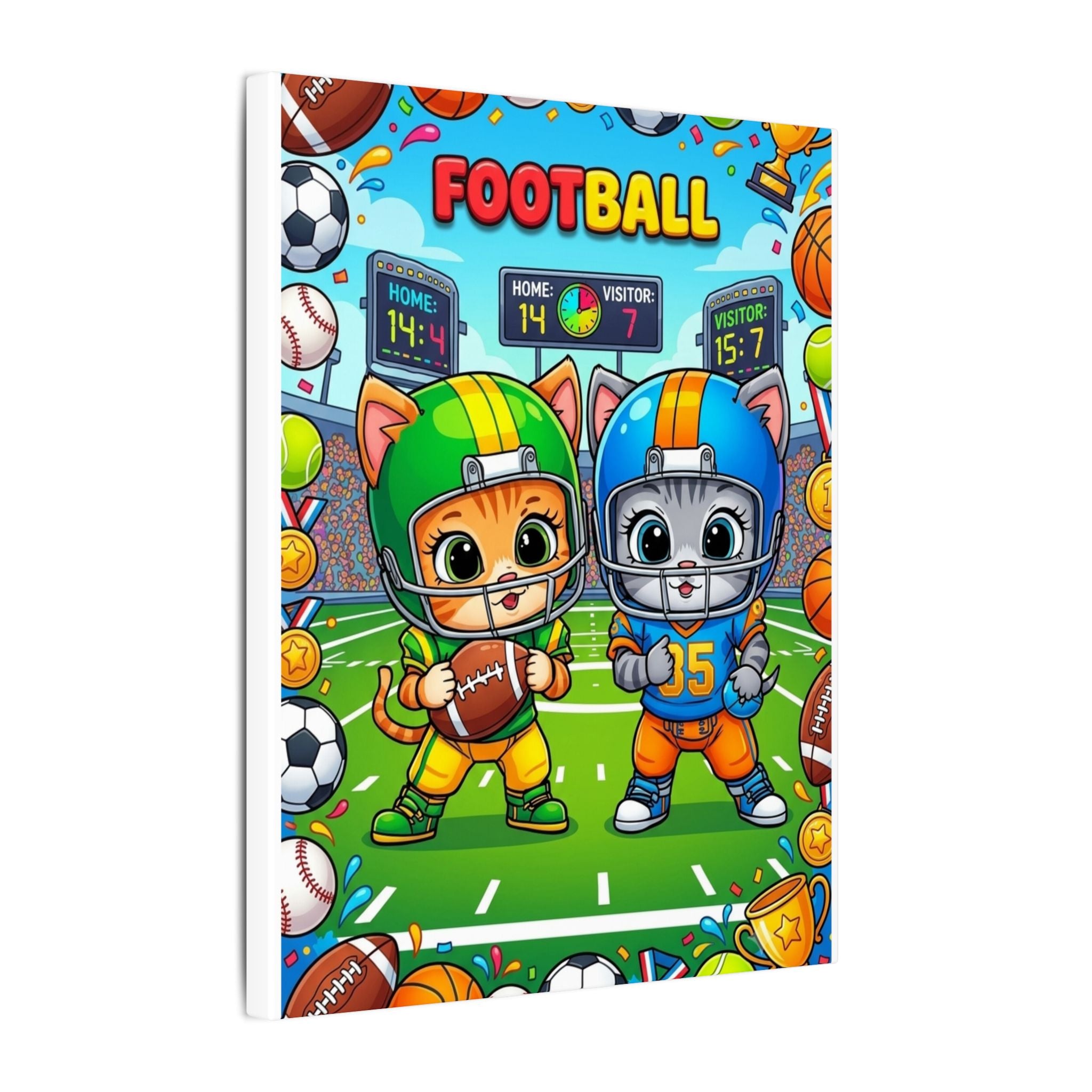 Kids Football Canvas Art — Cute Cartoon Players Sports Wall Decor