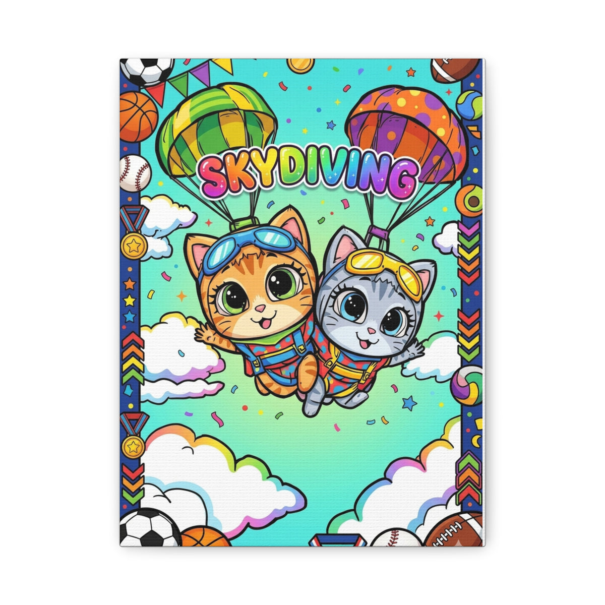 Skydiving Kittens Canvas Art — Cute Cat Adventure Wall Decor