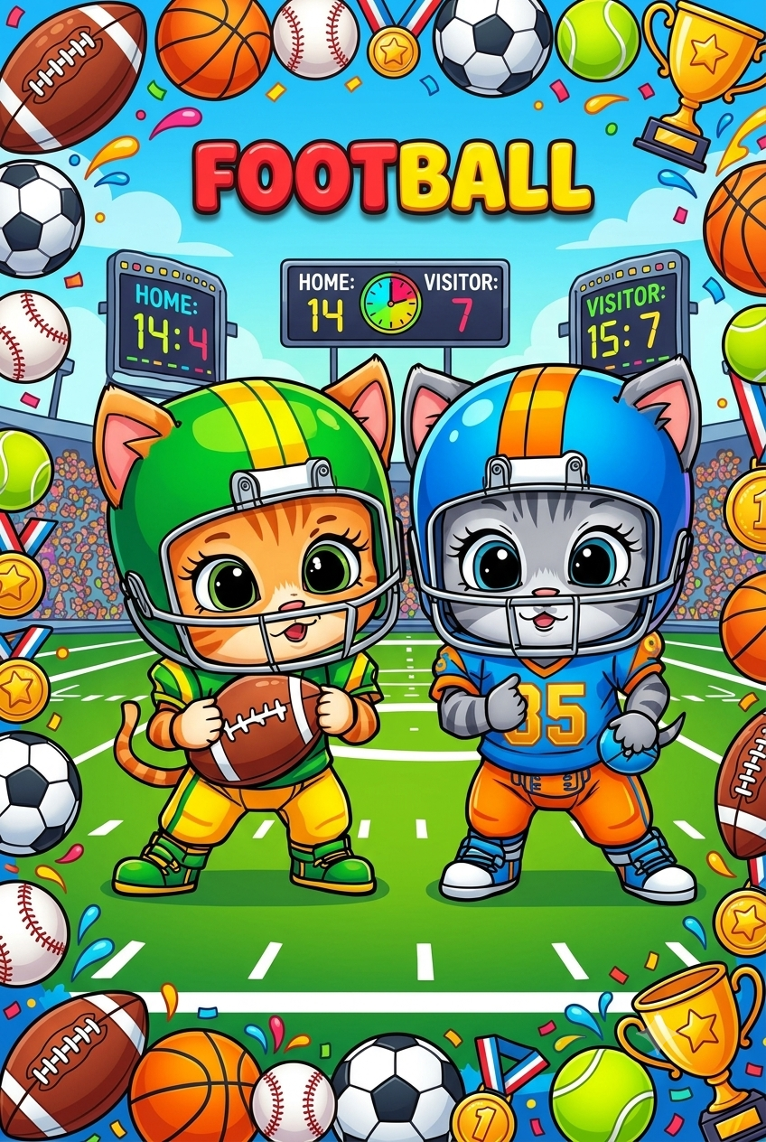 Kids Football Canvas Art — Cute Cartoon Players Sports Wall Decor
